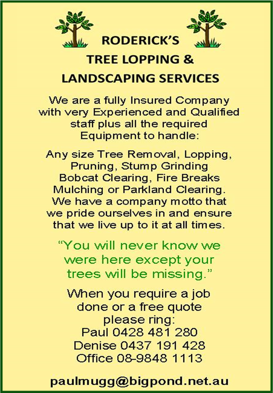 Roderick’s Tree Lopping & Landscaping Service