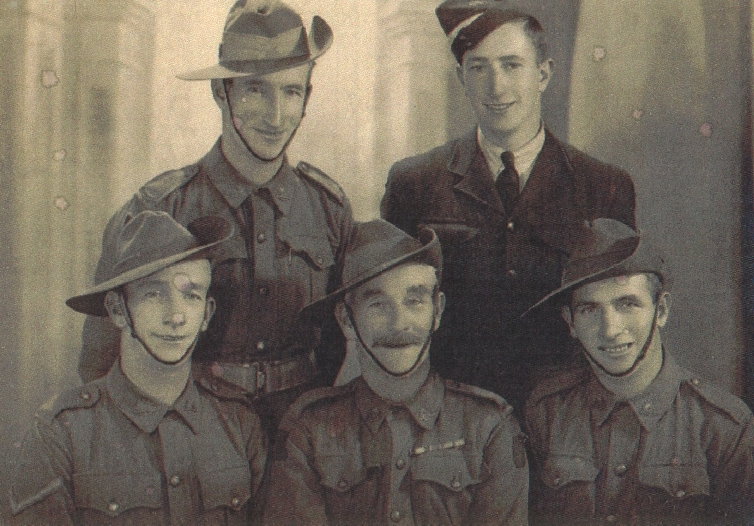 Jack Anning, George Anning, Len Anning, Samuel Anning, Arthur Anning. Group photo during World War II (c1943)