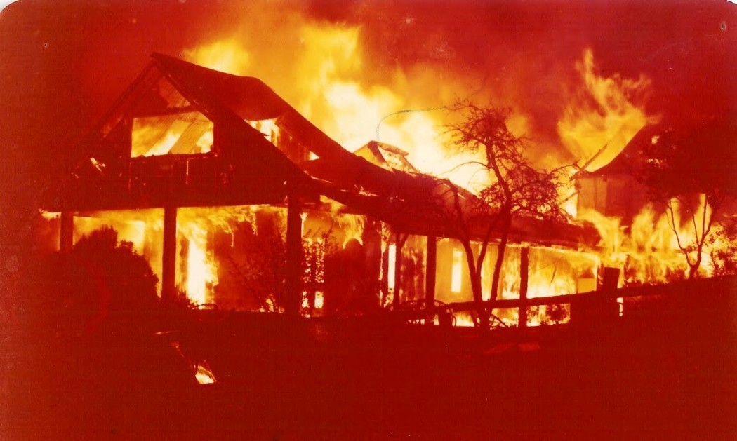 Tinglewood Homestead on fire in 1978. (WNDHS)