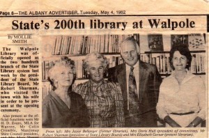 L-R) Joyce Bellanger, Doris Hull, Robert Sharman, and Elizabeth Gerner pictured in an Albany Advertiser article dated May 4, 1982 by Molly “Mollie” Smith