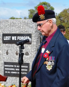 Geordie delivering the Ode during Walpole's ANZAC Day service 2015. Pic: David Gillbanks